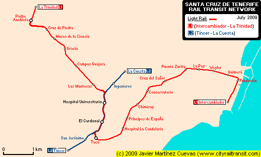 Santa Cruz de Tenerife Real Distance Metro Map